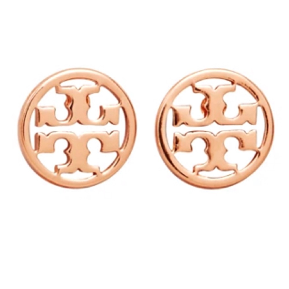 TORY BURCH • Large Rose Gold Miller Circle Logo Earrings